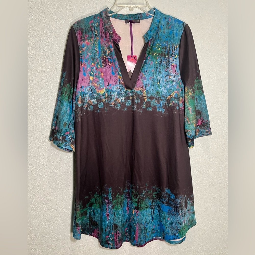 AZALEA by Firmiana Beautiful Black & Abstract Print Tunic Dress NWT Size XL